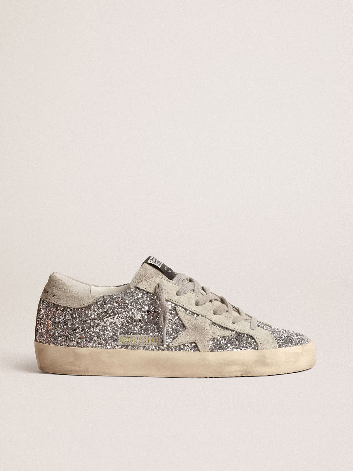 Golden Goose GGDB Women's Super-Star in silver glitter with ice-gray suede star