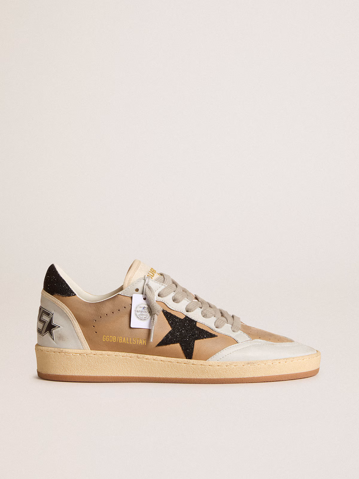 Golden Goose GGDB Ball Star in beige nubuck and nappa with black Swarovski crystal star