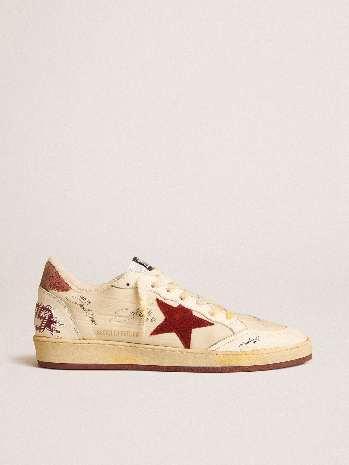 Golden Goose GGDB Men's Ball Star LTD in nylon with pomegranate suede star and leather heel tab