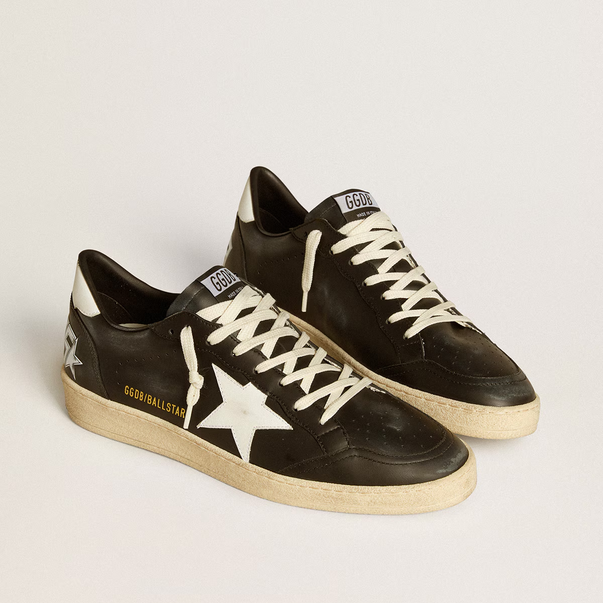 Golden Goose GGDB Ball Star in black nappa with white leather star andheel tab