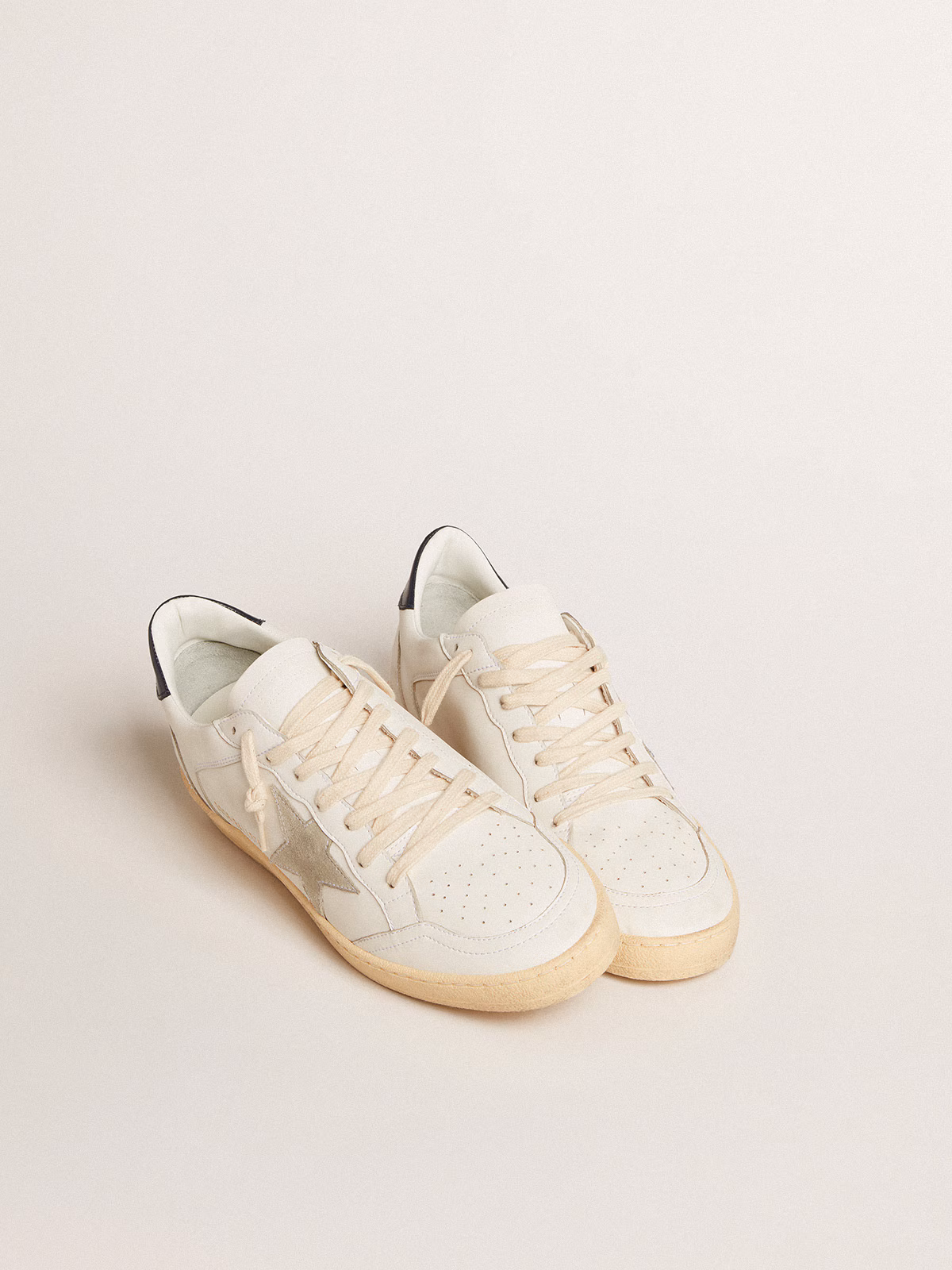 Golden Goose GGDB Ball Star with ice-gray suede star and blue leather heel tab