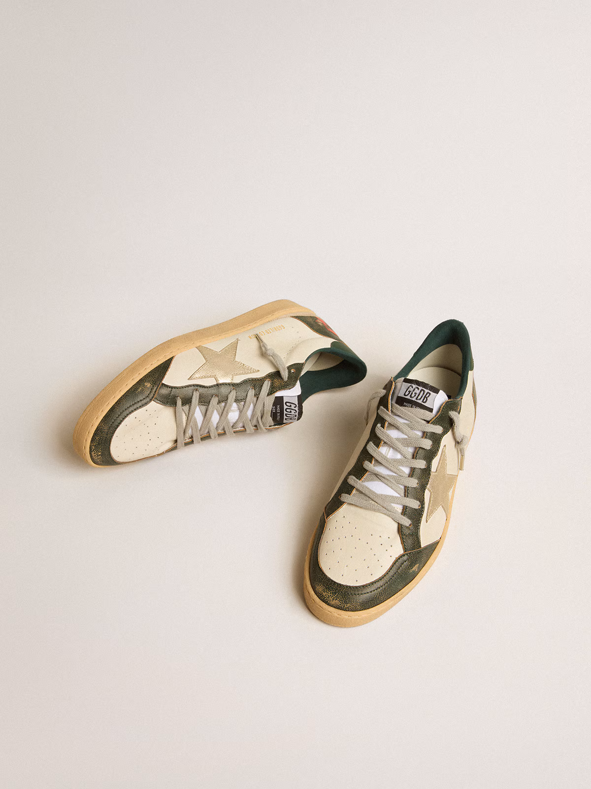 Golden Goose GGDB Ball Star LTD with platinum leather star and green leather heel tab