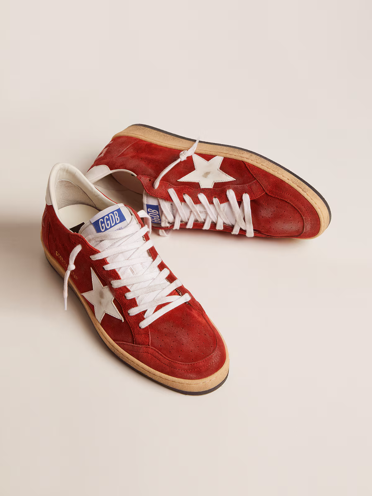 Golden Goose GGDB Men's Ball Star in dark red suede with white star and heel tab