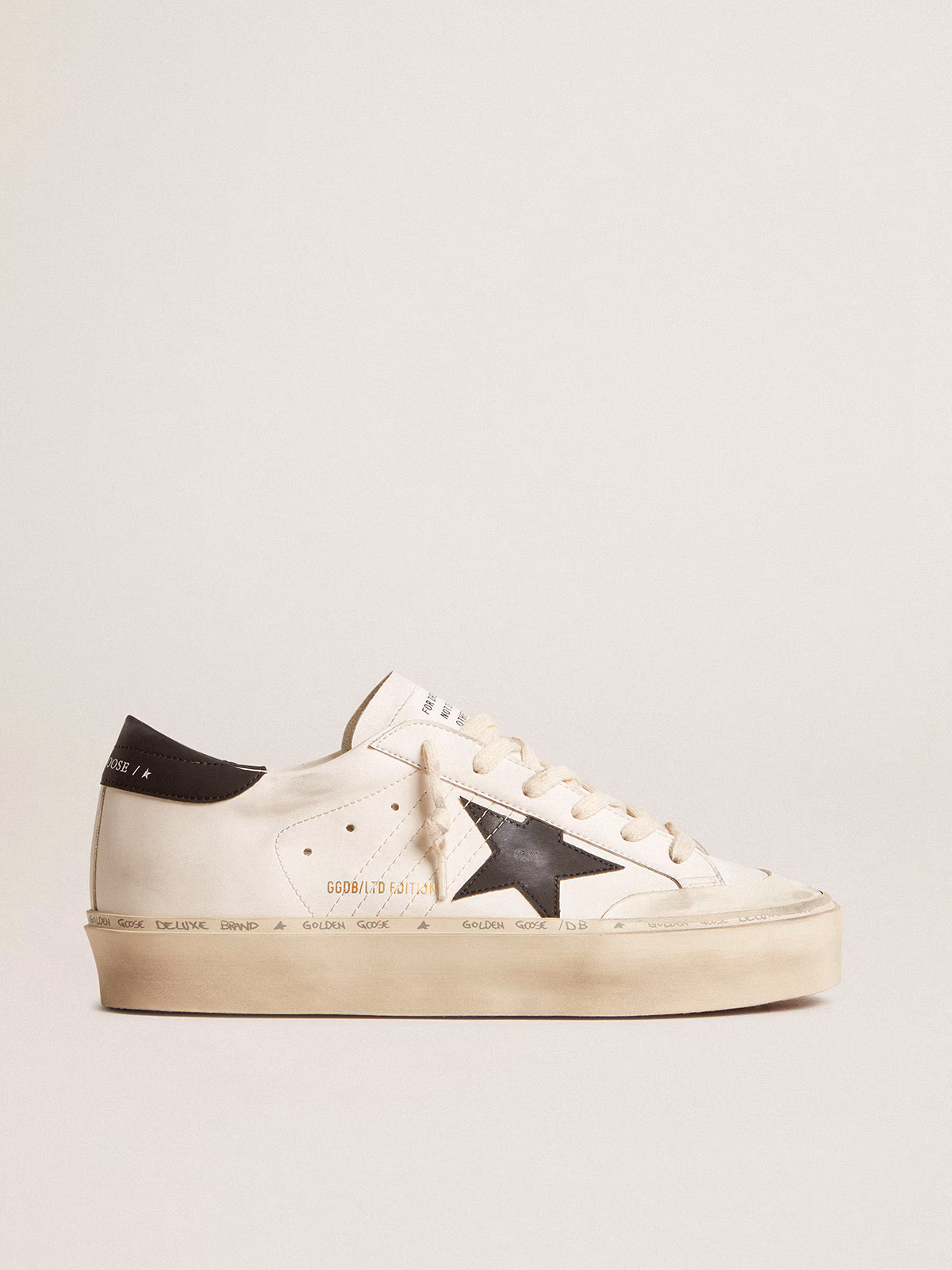 Golden Goose GGDB Woman's white bio-based Hi Star LTD with black bio-based star and heel tab