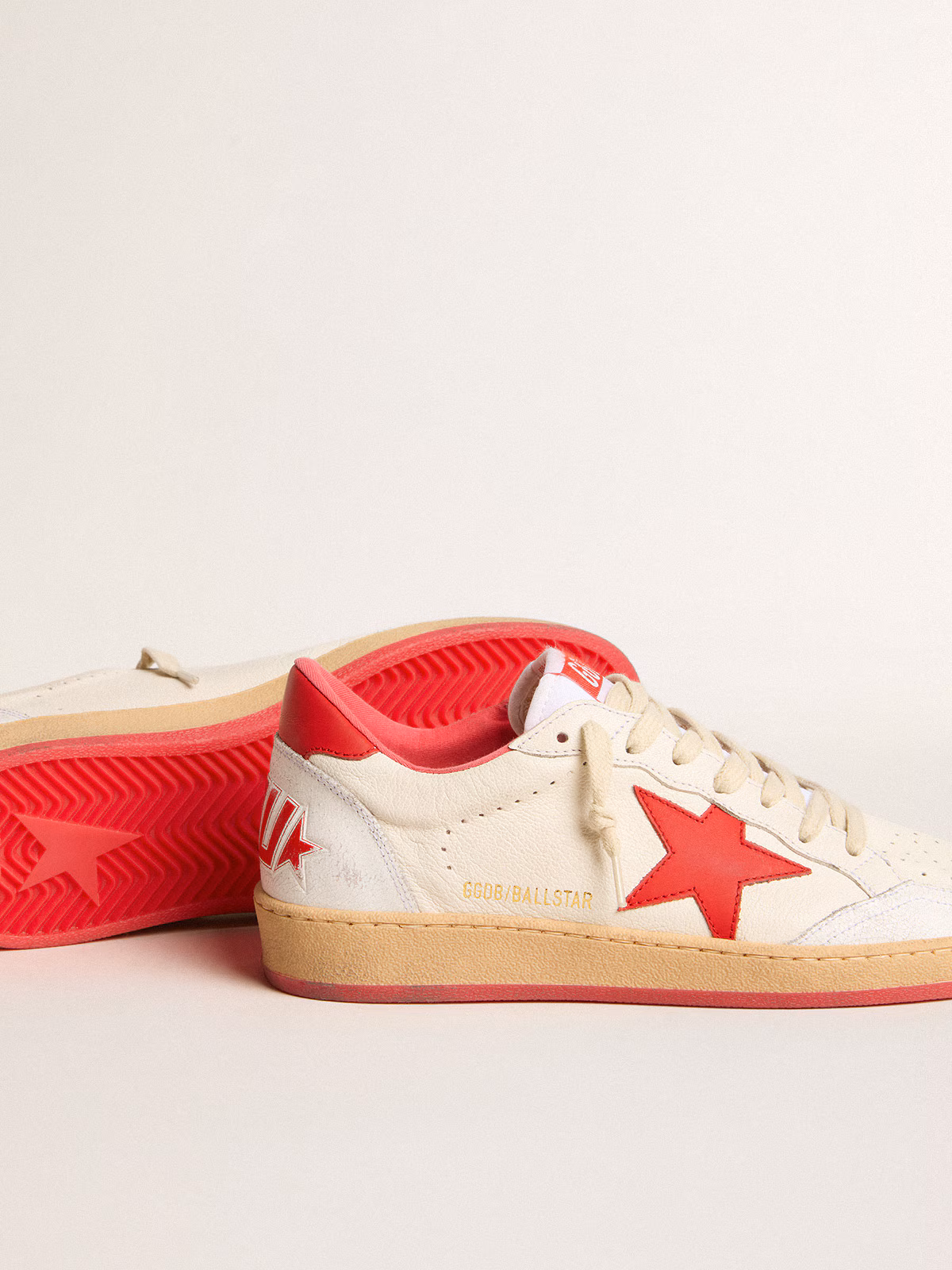 Golden Goose GGDB Women's Ball Star Wishes in white leather with a red star and heel tab