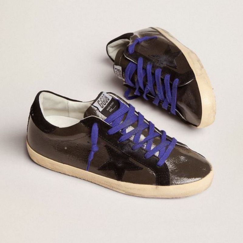 Golden Goose GGDB Super-Star sneakers in gray patent leather with black suede inserts