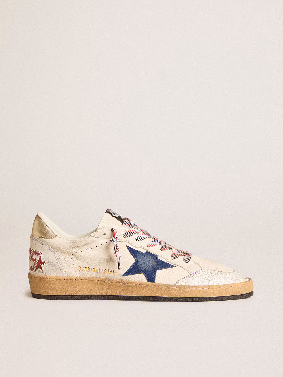 Golden Goose GGDB Men's Ball Star in nappa leather with blue suede star and platinum leather heel tab