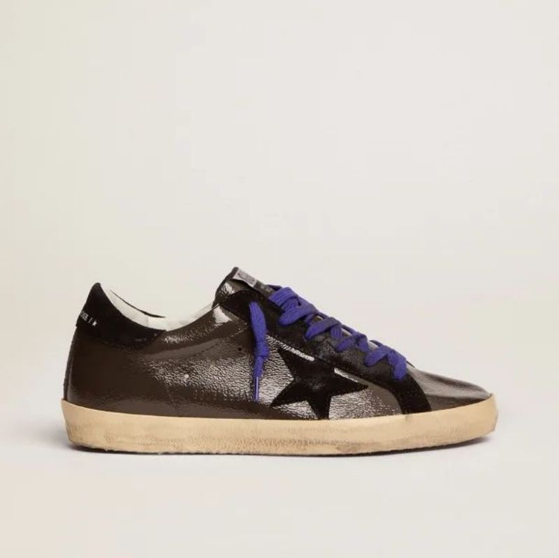 Golden Goose GGDB Super-Star sneakers in gray patent leather with black suede inserts