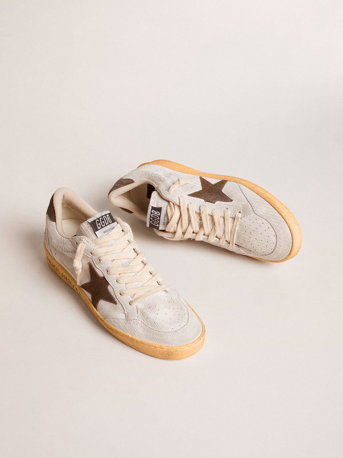 Golden Goose GGDB Women's Ball Star in white nubuck leather with brown suede star and heel tab