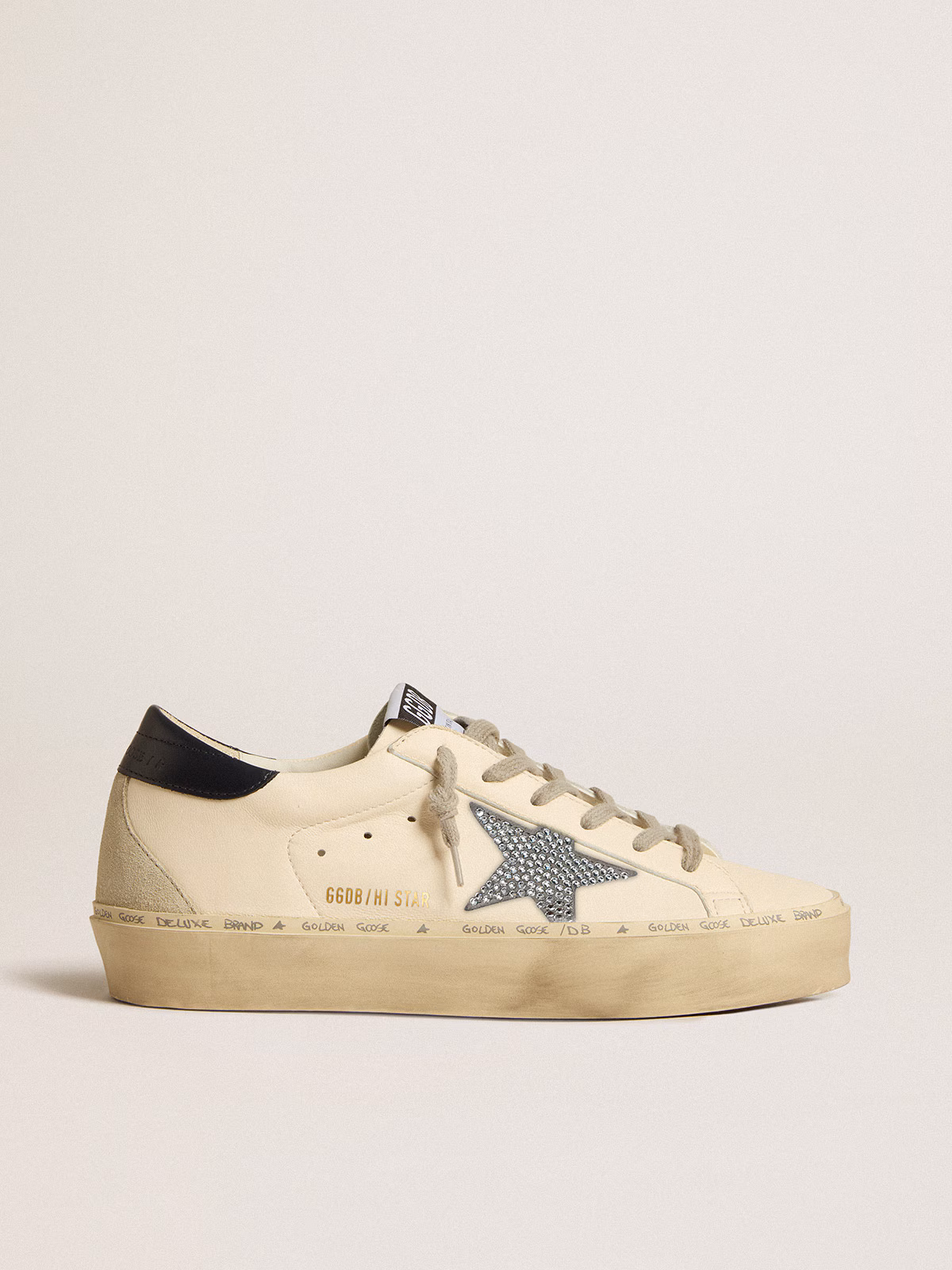 Golden Goose GGDB Hi Star in nappa with Swarovski crystal star and dark blue leather heel tab