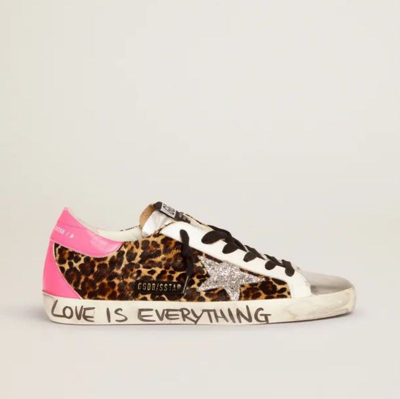 Golden Goose GGDB Super-Star sneakers in leopard-print pony skin with silver glitter star