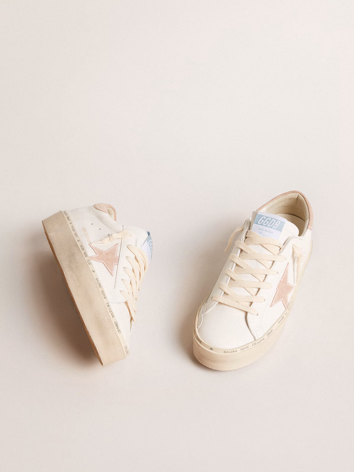 Golden Goose GGDB Women's Hi Star LTD with old rose suede star and heel tab with pearls