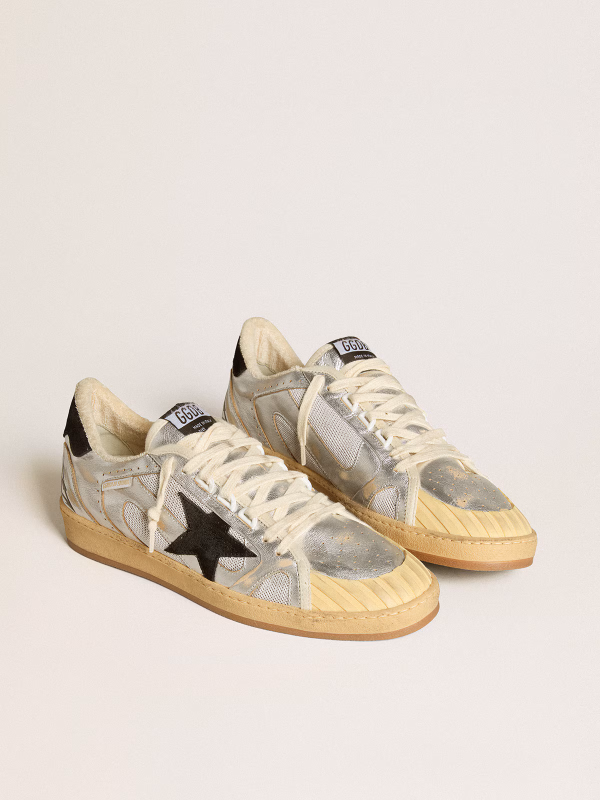 Golden Goose GGDB Ball Star LAB in silver leather with black suede star and heel tab
