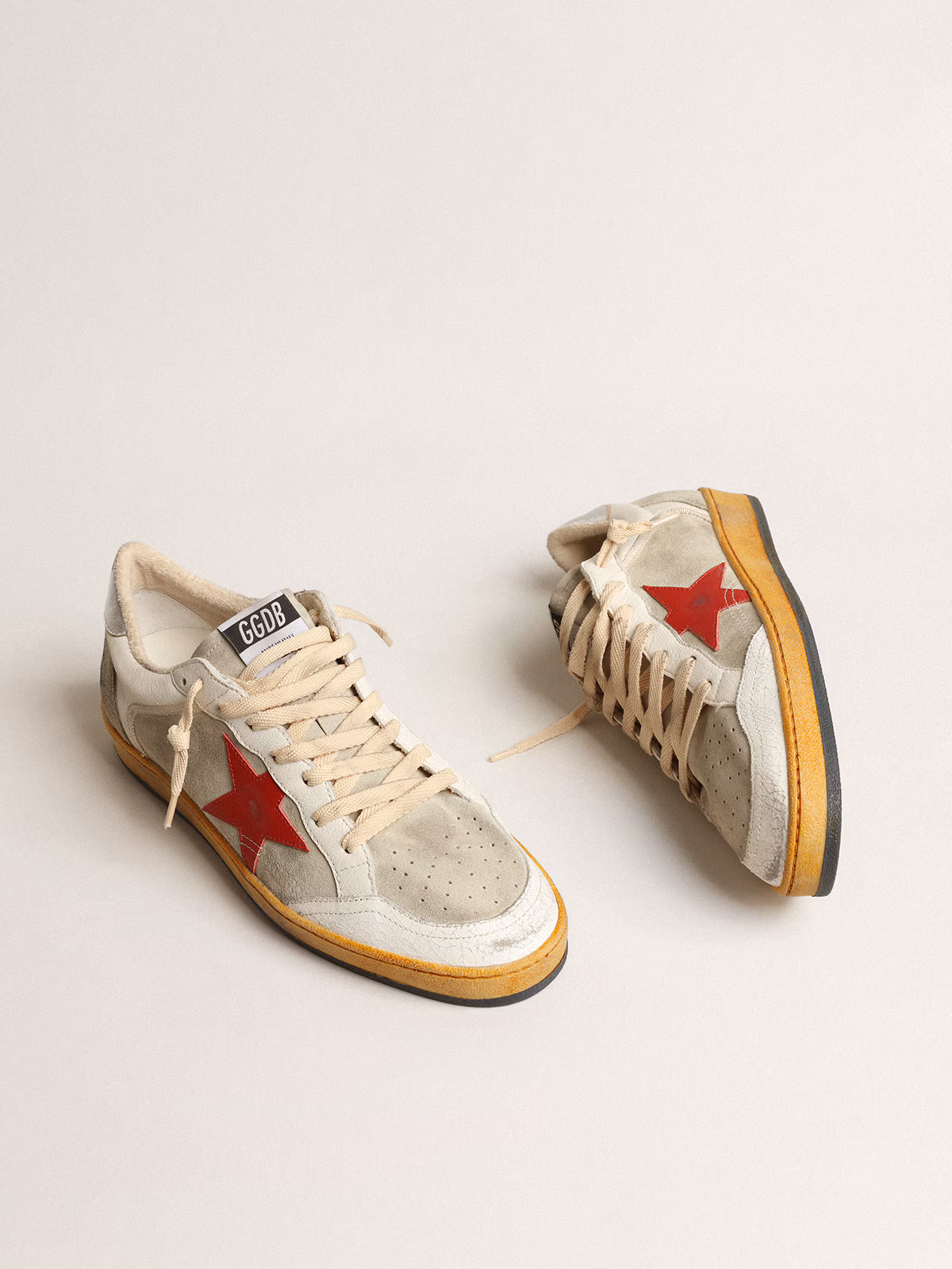 Golden Goose GGDB Ball Star in gray suede with red star and silver heel tab