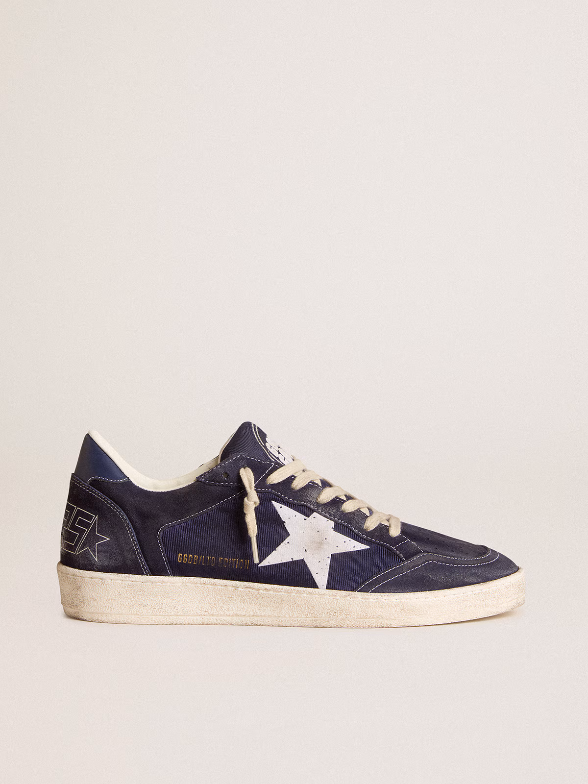 Golden Goose GGDB Ball Star LTD in blue suede and nylon with white star and blue heel tab