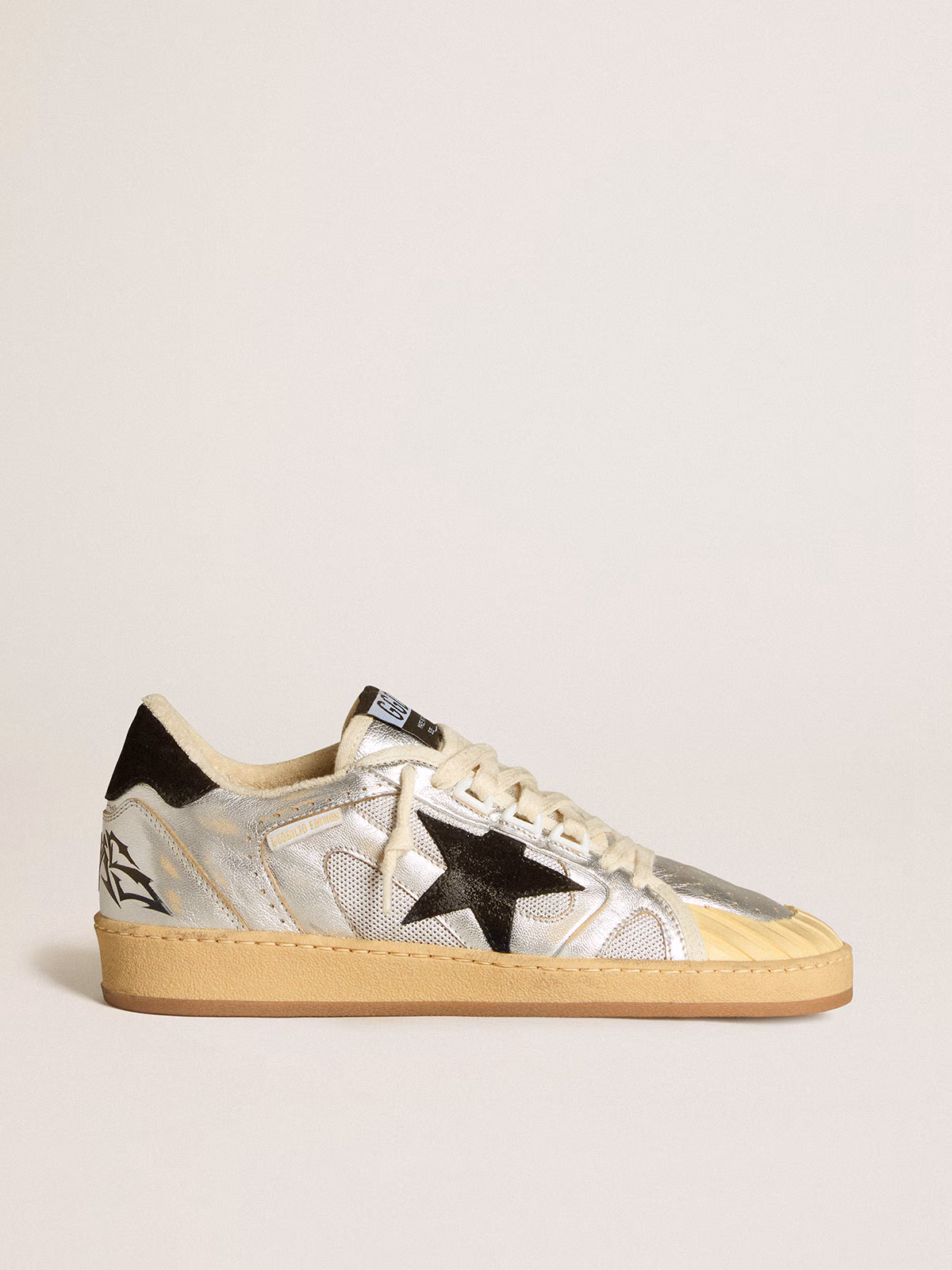 Golden Goose GGDB Ball Star in nappa and suede with black glitter star and heel tab