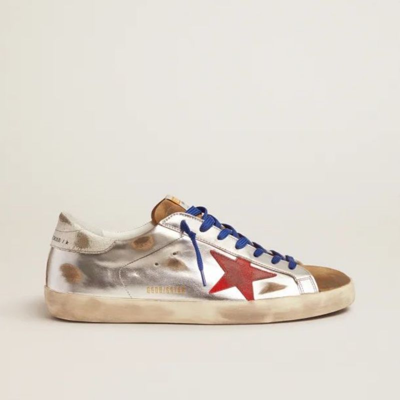 Golden Goose GGDB Super-Star sneakers in laminated leather and suede with red star