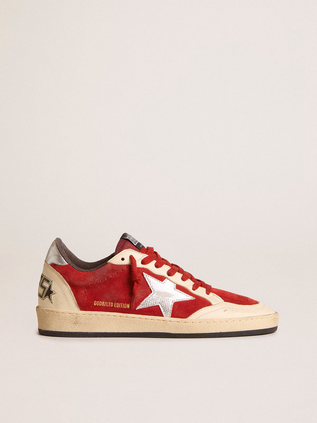 Golden Goose GGDB Ball Star in burgundy suede with silver leather star and heel tab