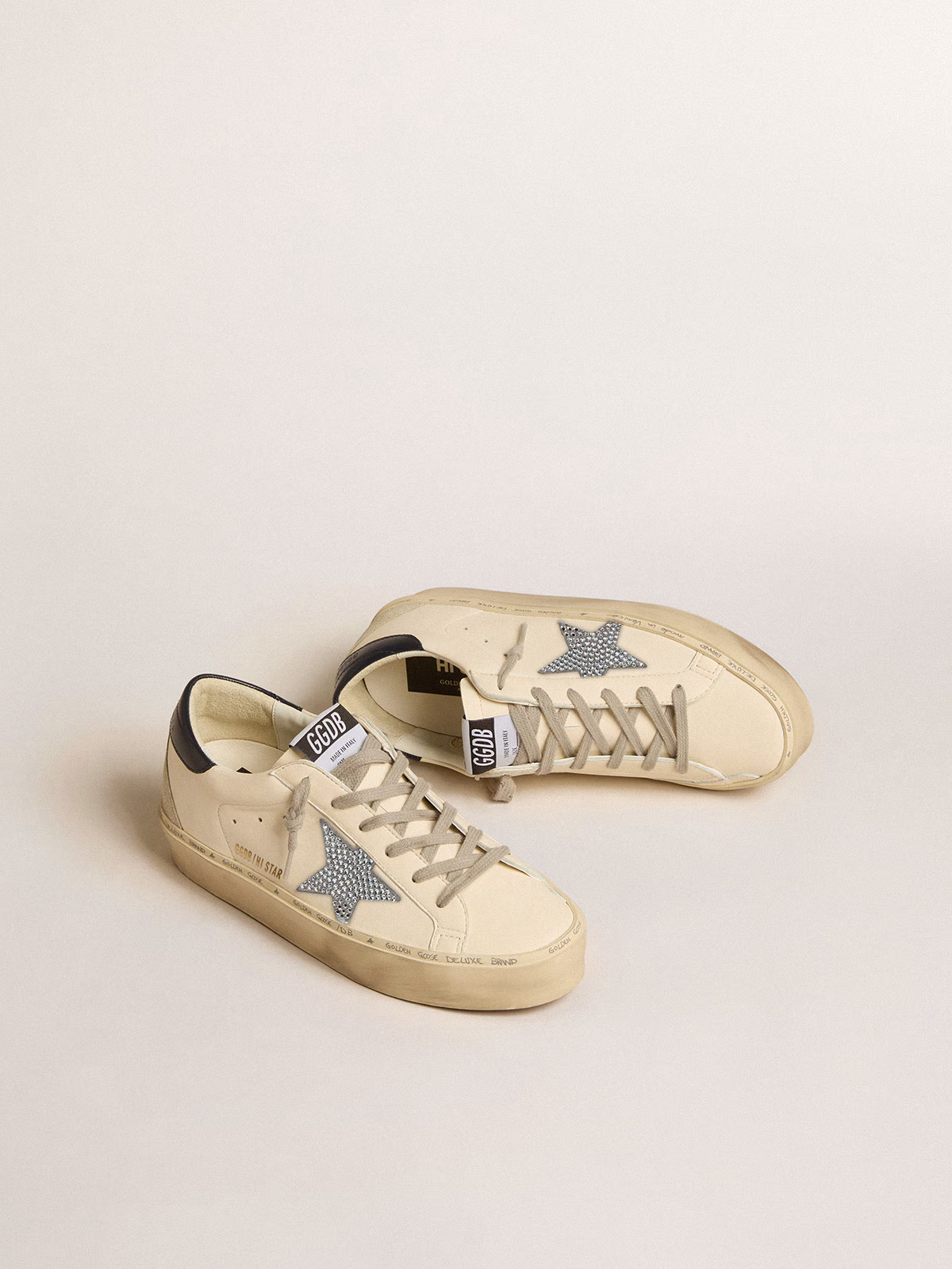 Golden Goose GGDB Hi Star in nappa with Swarovski crystal star and dark blue leather heel tab
