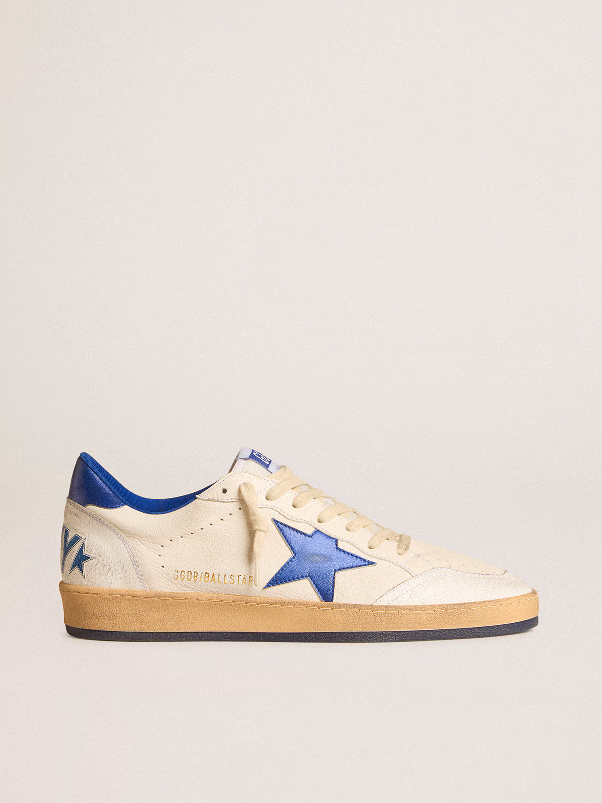 Golden Goose GGDB Men's Ball Star Wishes in white nappa leather with a bright blue star and heel tab