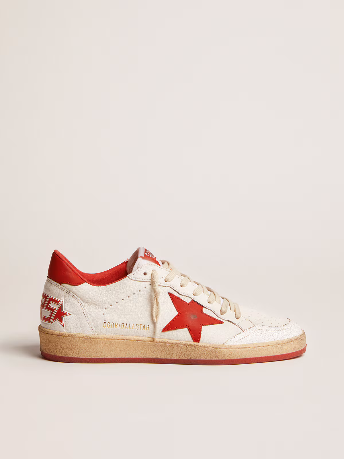 Golden Goose GGDB Women's Ball Star in white leather with red star and heel tab