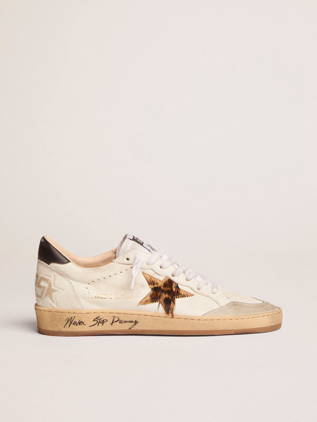 Golden Goose GGDB Women's Ball Star with leopard print pony skin star and black heel tab