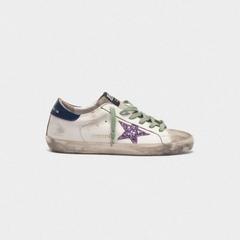Golden Goose GGDB Super-Star sneakers in dark green leather with gold glitter heel tab