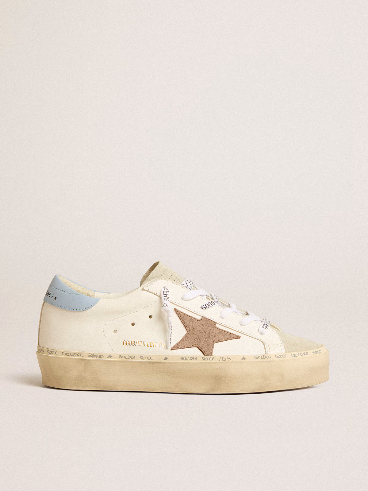 Golden Goose GGDB Hi Star LTD with pink suede star and light blue leather heel tab