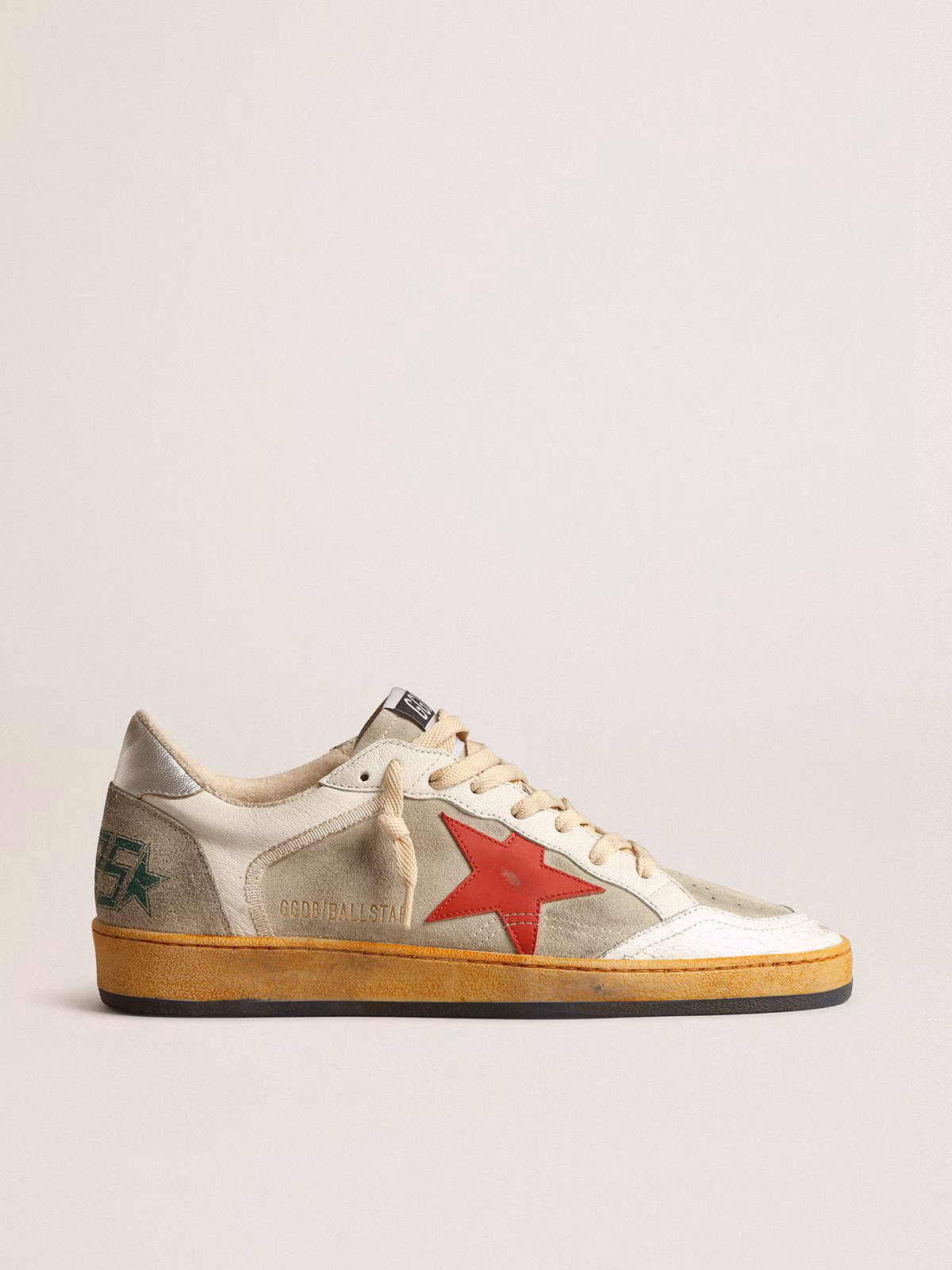 Golden Goose GGDB Ball Star in gray suede with red star and silver heel tab