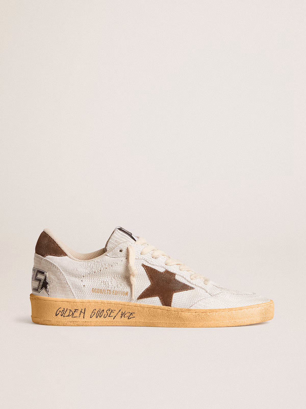 Golden Goose GGDB Women's Ball Star in white nubuck leather with brown suede star and heel tab