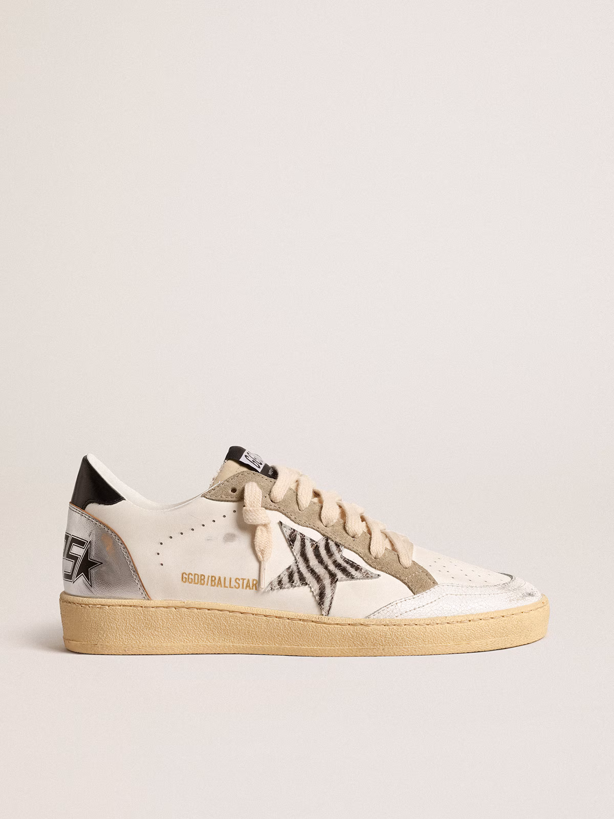 Golden Goose GGDB Ball Star LTD with zebra-print star and metallic leather insert