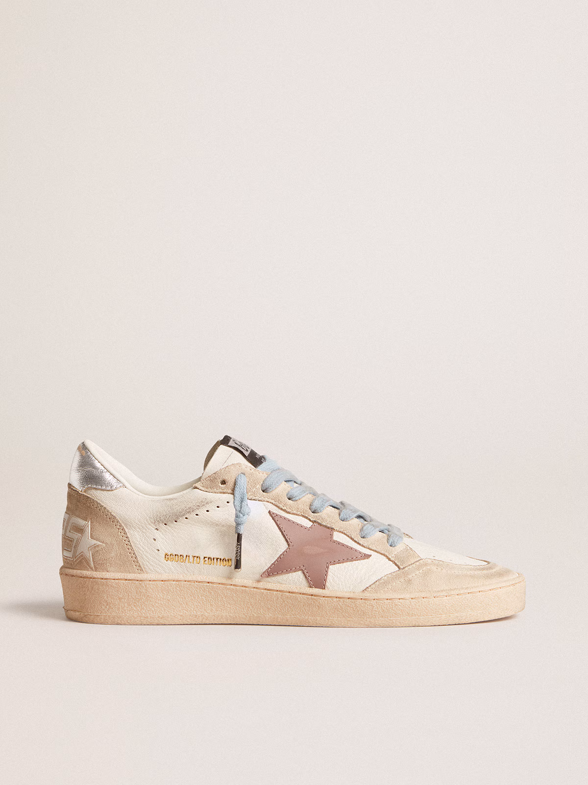 Golden Goose GGDB Ball Star LTD in white nappa and pearl suede with mauve leather star
