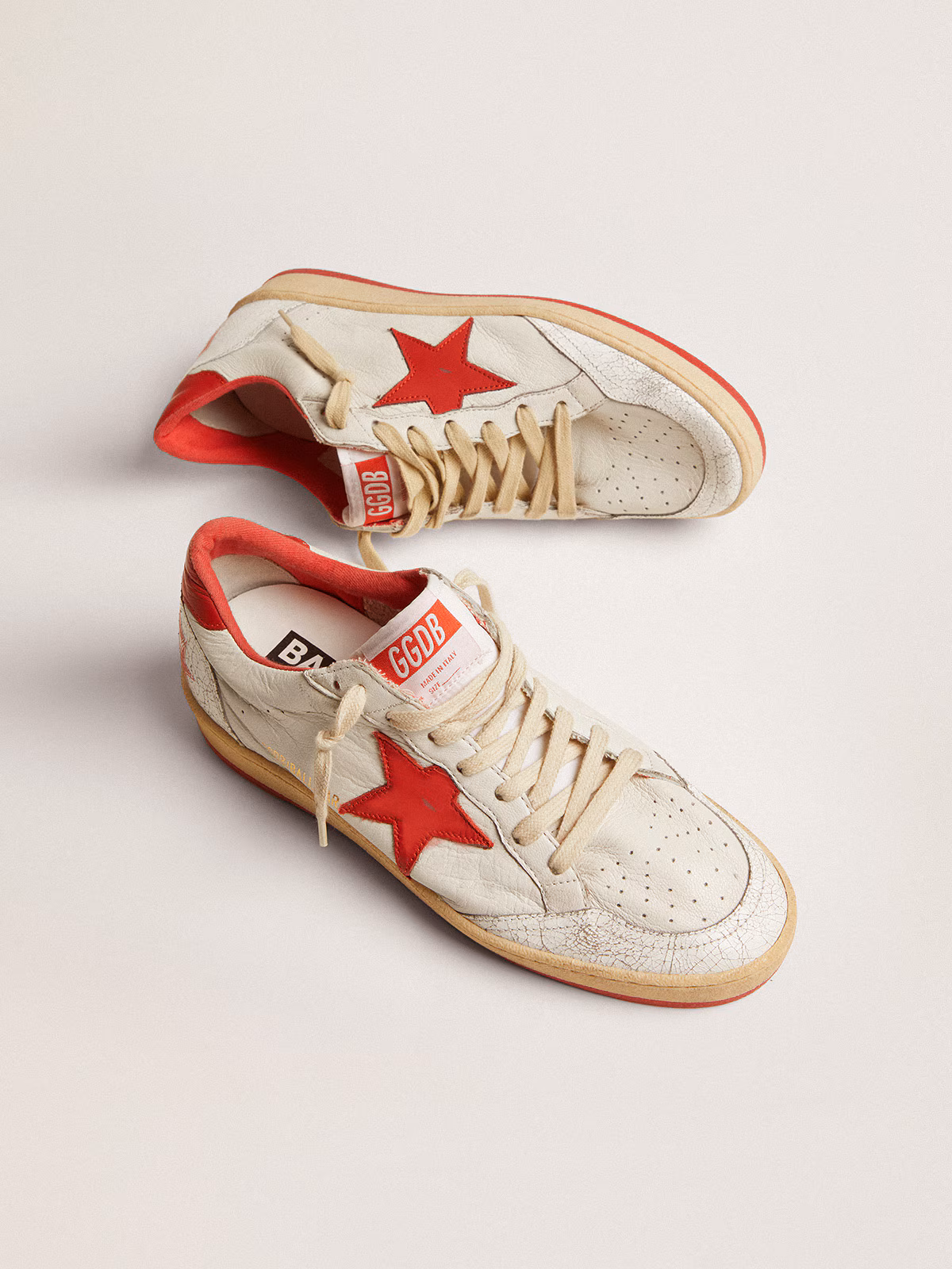 Golden Goose GGDB Women's Ball Star in white leather with red star and heel tab