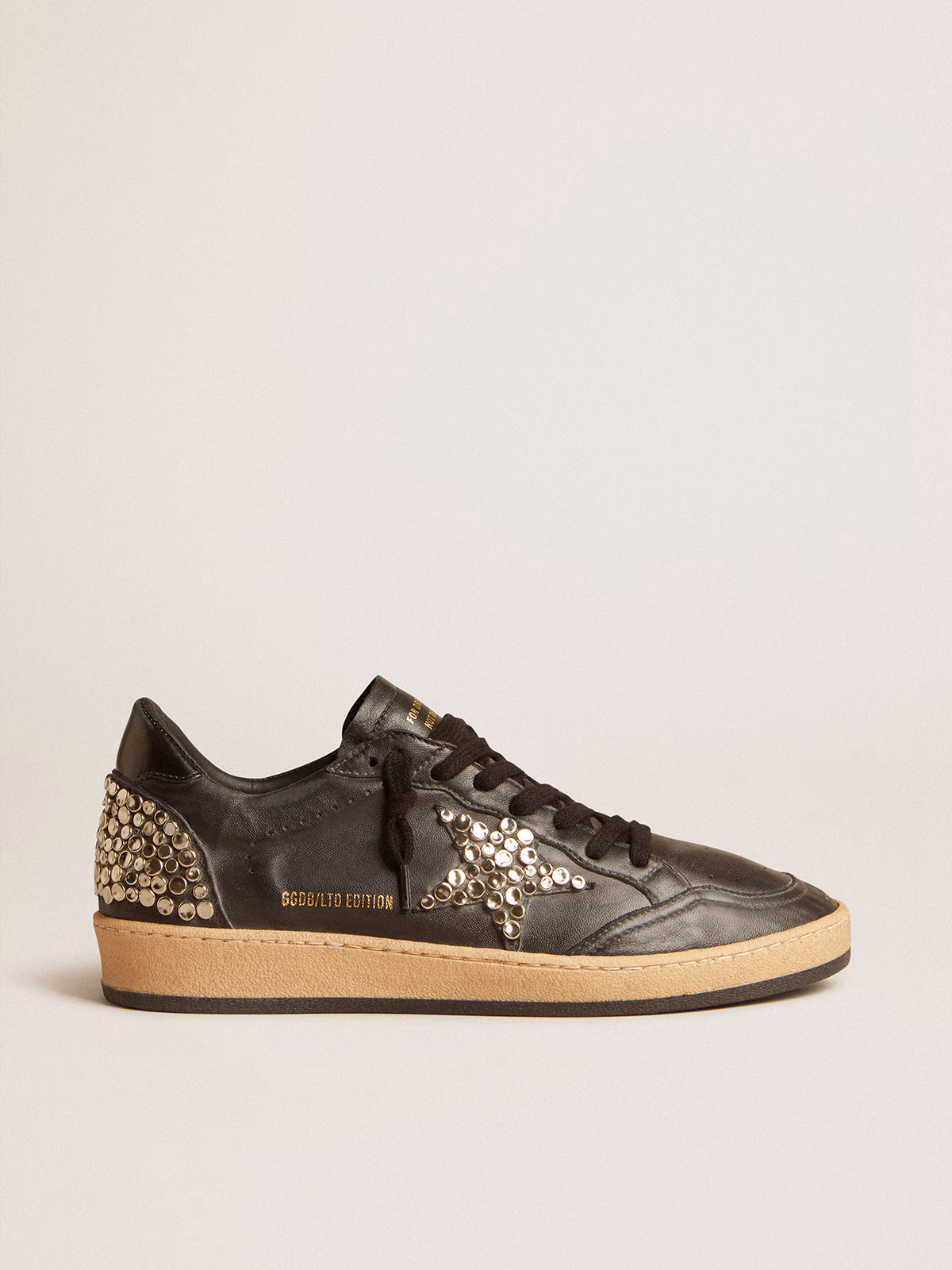 Golden Goose GGDB Men's Ball Star LAB in black nappa with studded black leather star