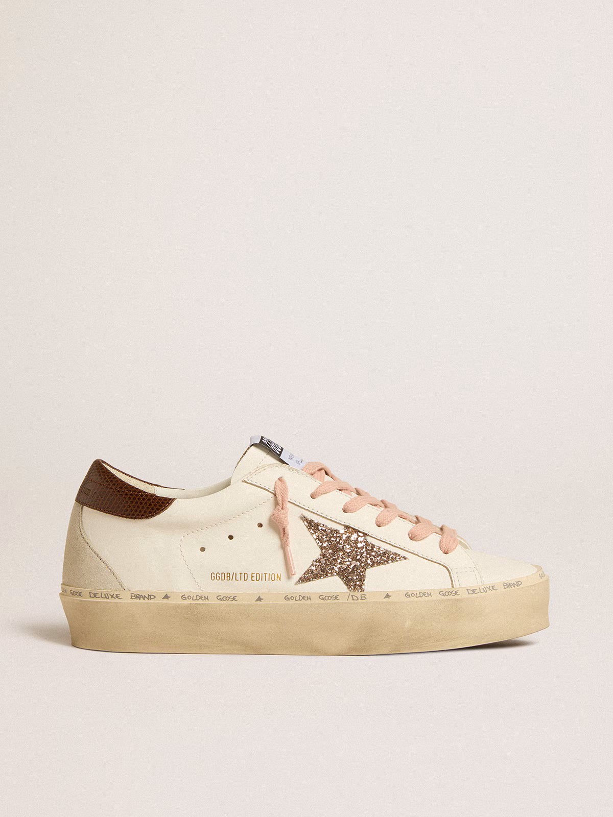 Golden Goose GGDB Women's Hi Star LTD with glitter star and brown lizard-print heel tab