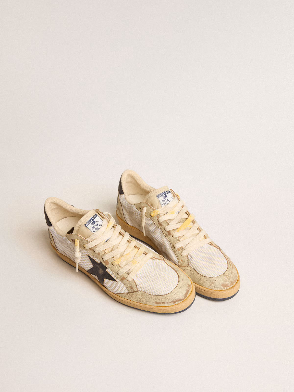 Golden Goose GGDB Ball Star in white mesh with vintage blue leather star and heel tab