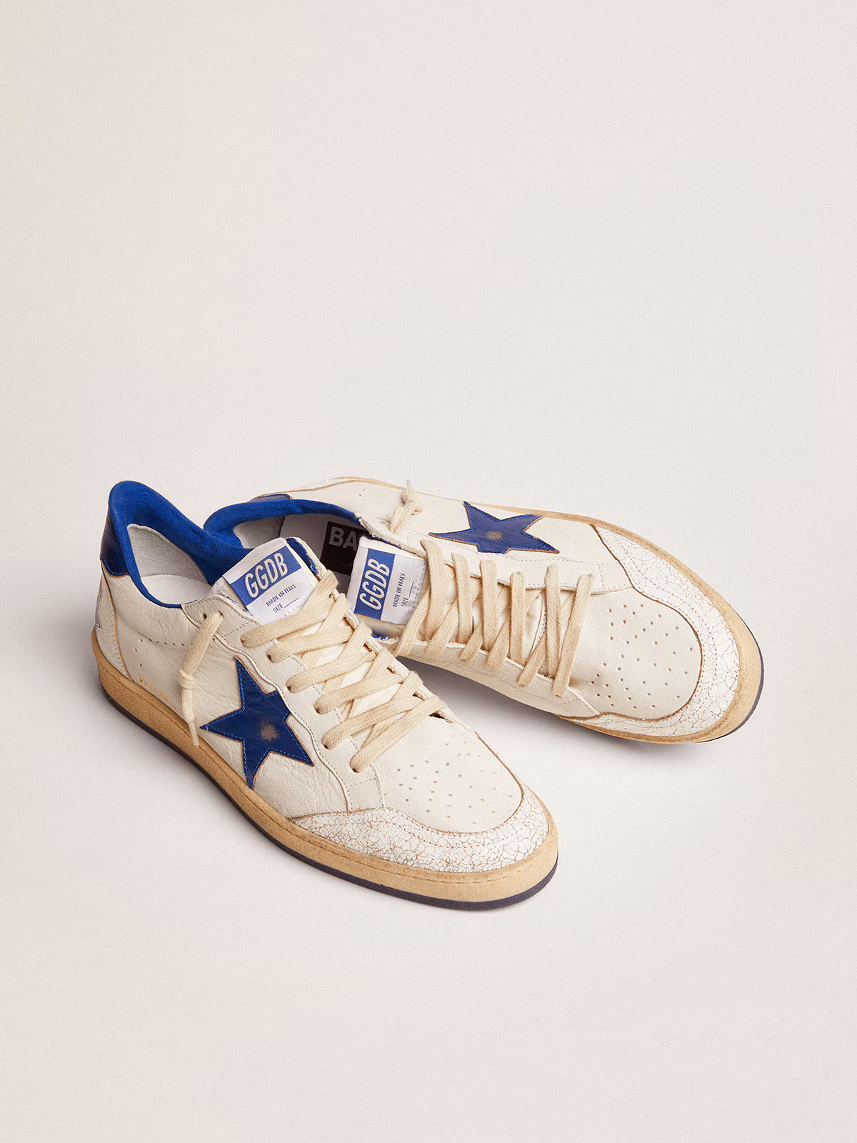 Golden Goose GGDB Men's Ball Star in white nappa with blue star and heel tab