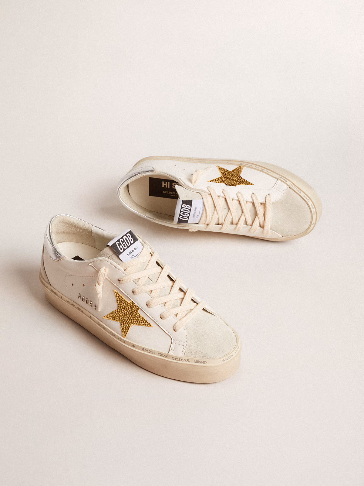 Golden Goose GGDB Hi Star with Swarovski crystal star and silver leather heel tab