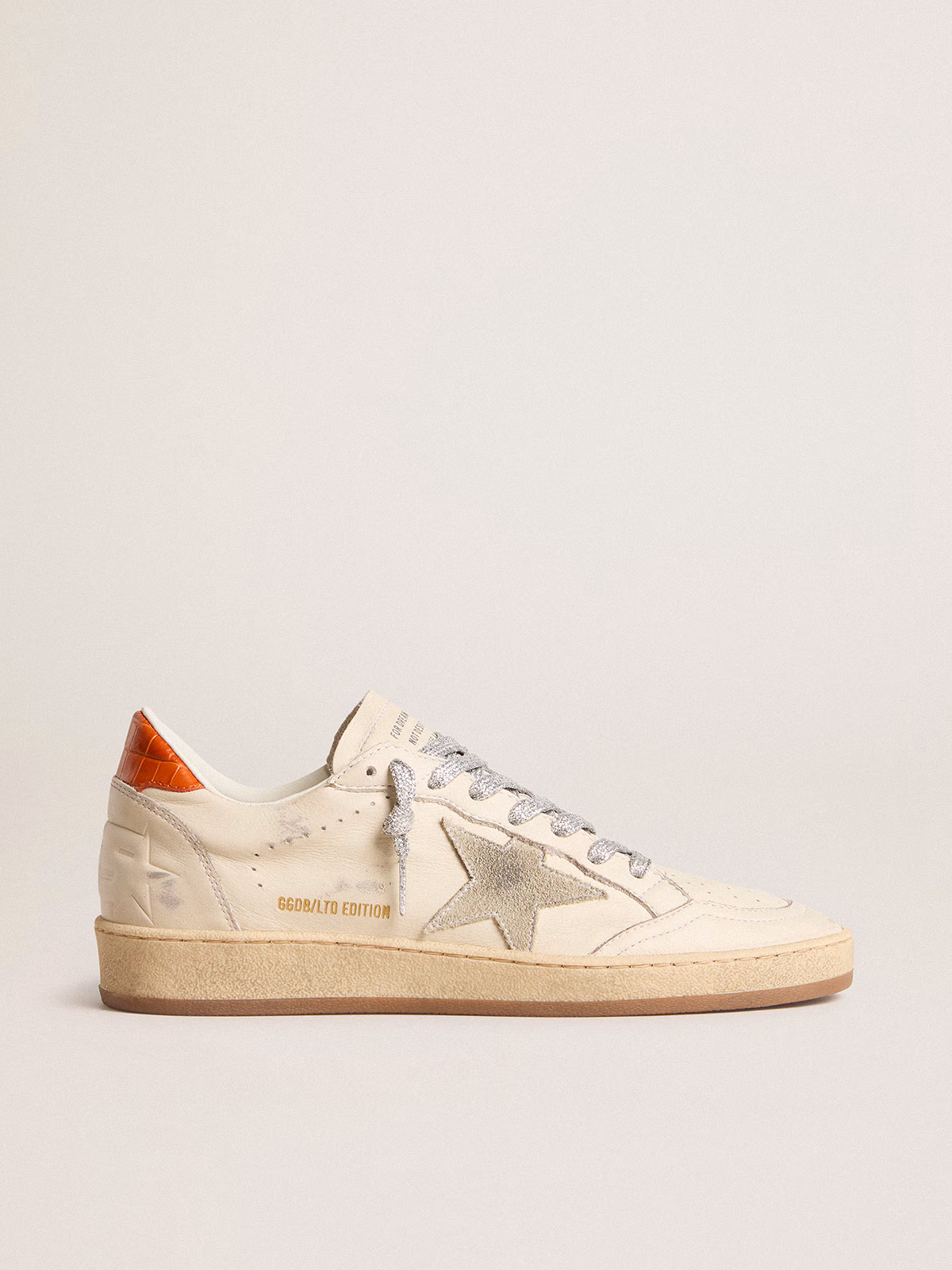 Golden Goose GGDB Ball Star LTD with ice-gray suede star and orange heel tab
