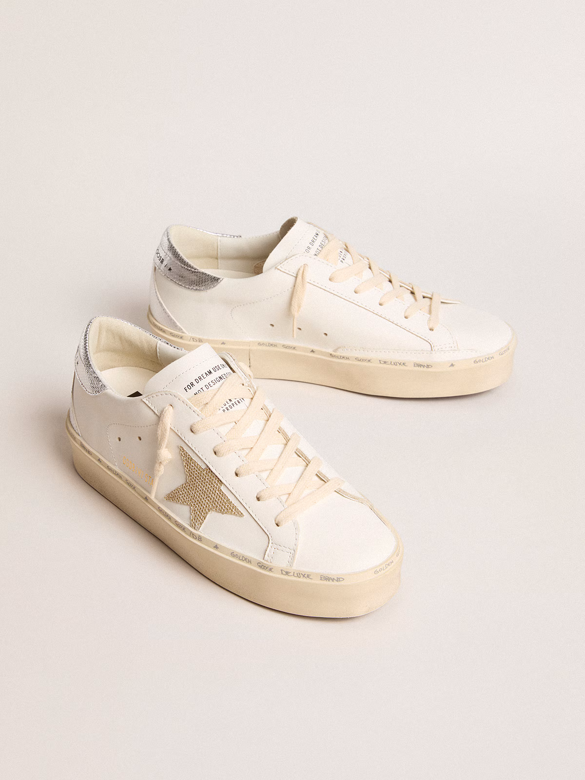 Golden Goose GGDB Hi Star with gold glitter star and lizard-print leather heel tab