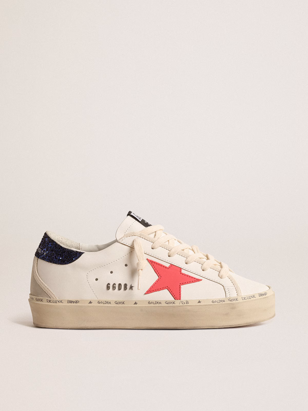 Golden Goose GGDB Hi Star with fuchsia leather star and blue glitter heel tab