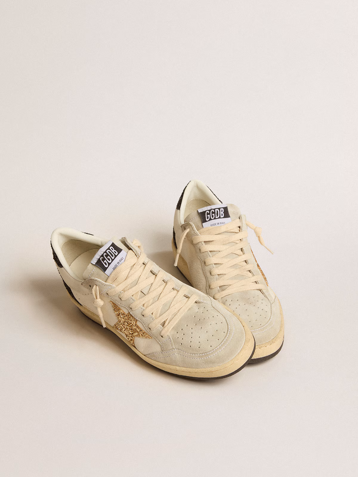 Golden Goose GGDB Ball Star in black nappa leather with black glitter star and suede heel tab