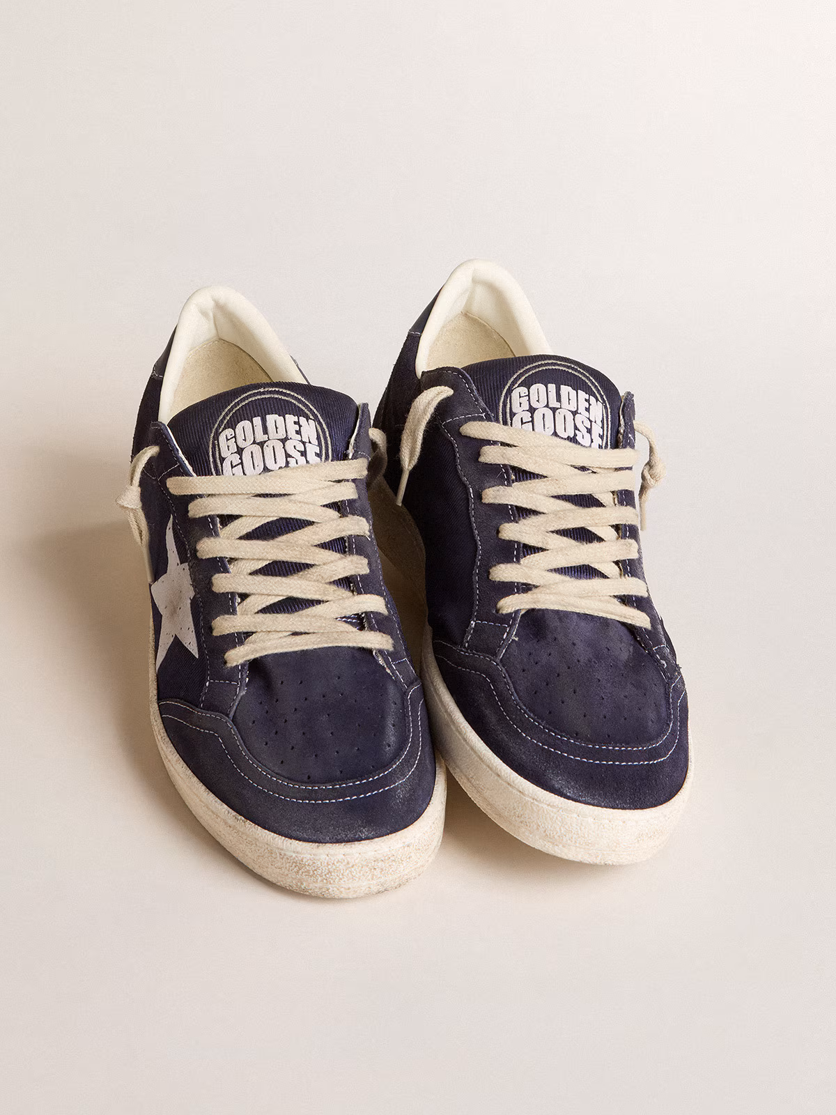 Golden Goose GGDB Ball Star LTD in blue suede and nylon with white star and blue heel tab