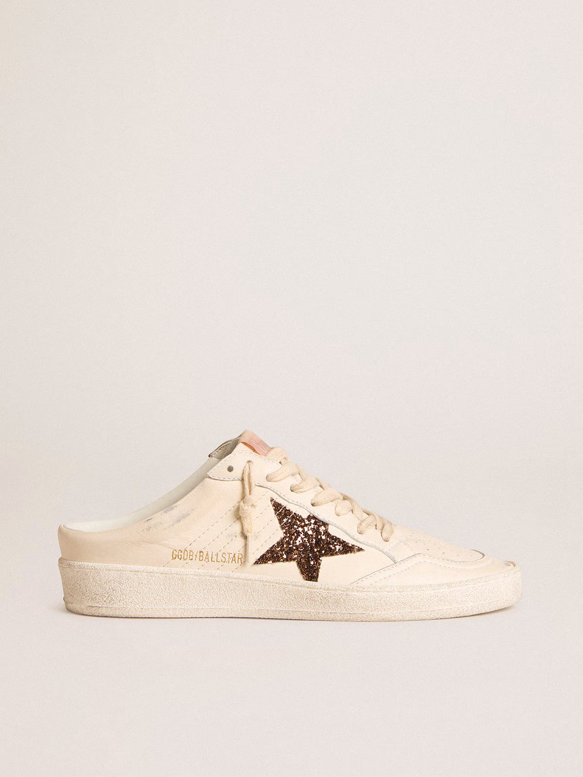 Golden Goose GGDB Ball Star Sabots in ivory nappa with bronze glitter star