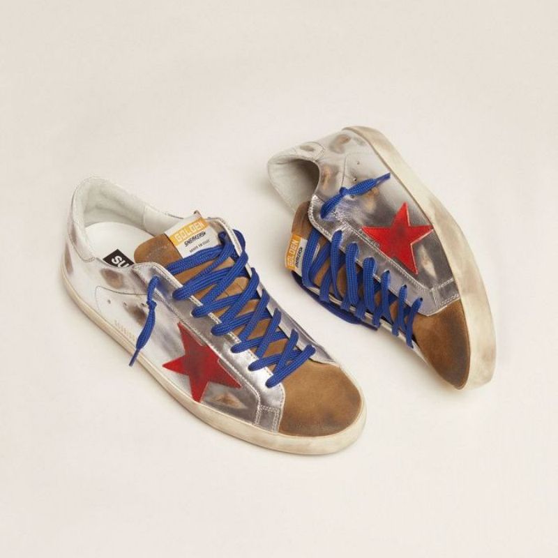 Golden Goose GGDB Super-Star sneakers in laminated leather and suede with red star