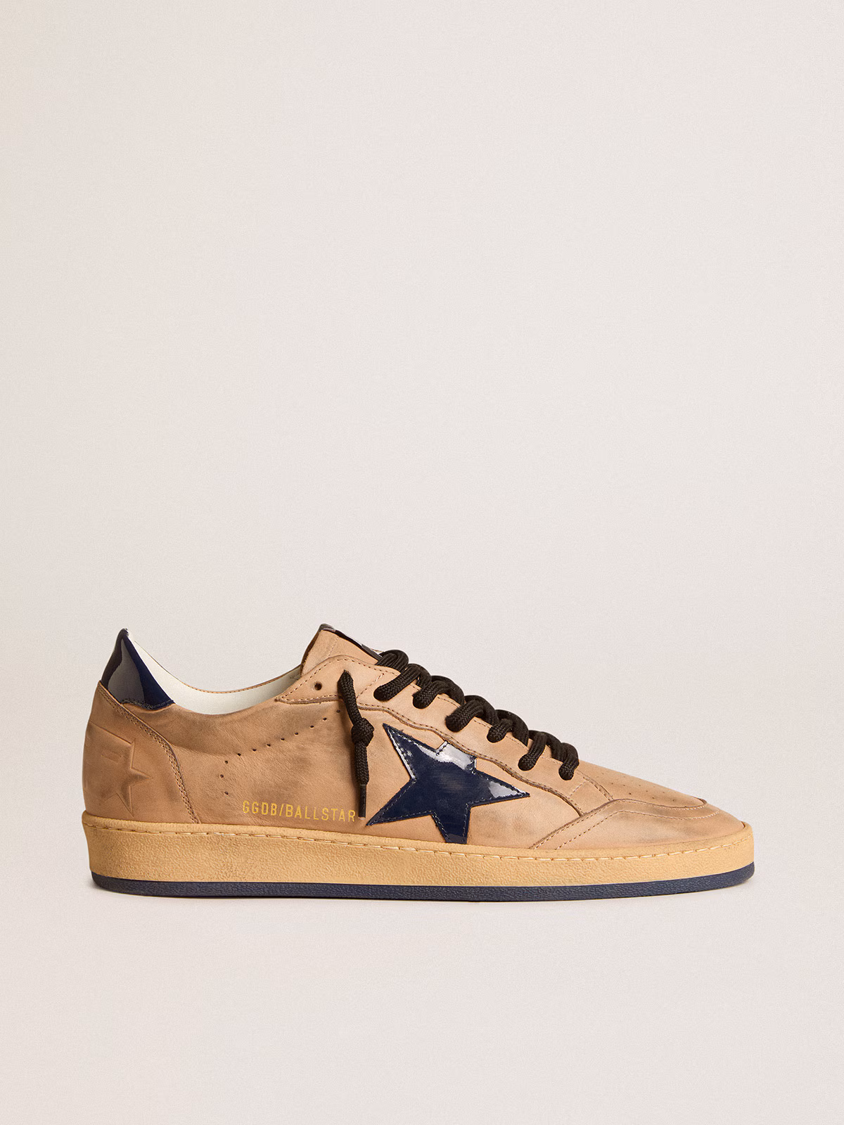 Golden Goose GGDB Ball Star in beige leather with blue patent leather star and heel tab
