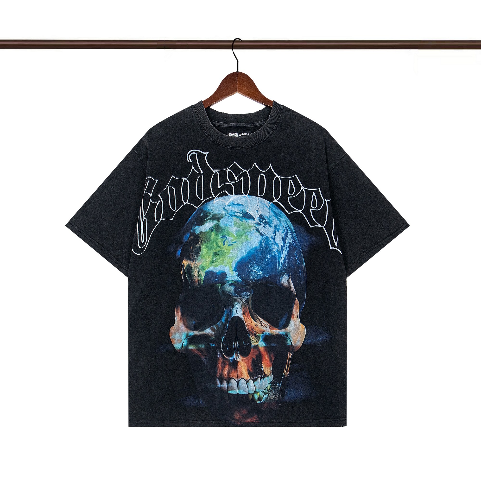 1:1 quality version Large Skull Letter Print Washed Version Tee