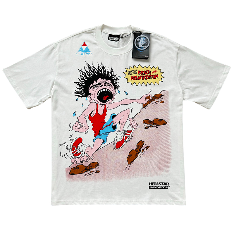 28222190 Screaming Boy Climbing Mountain Top Print Tee