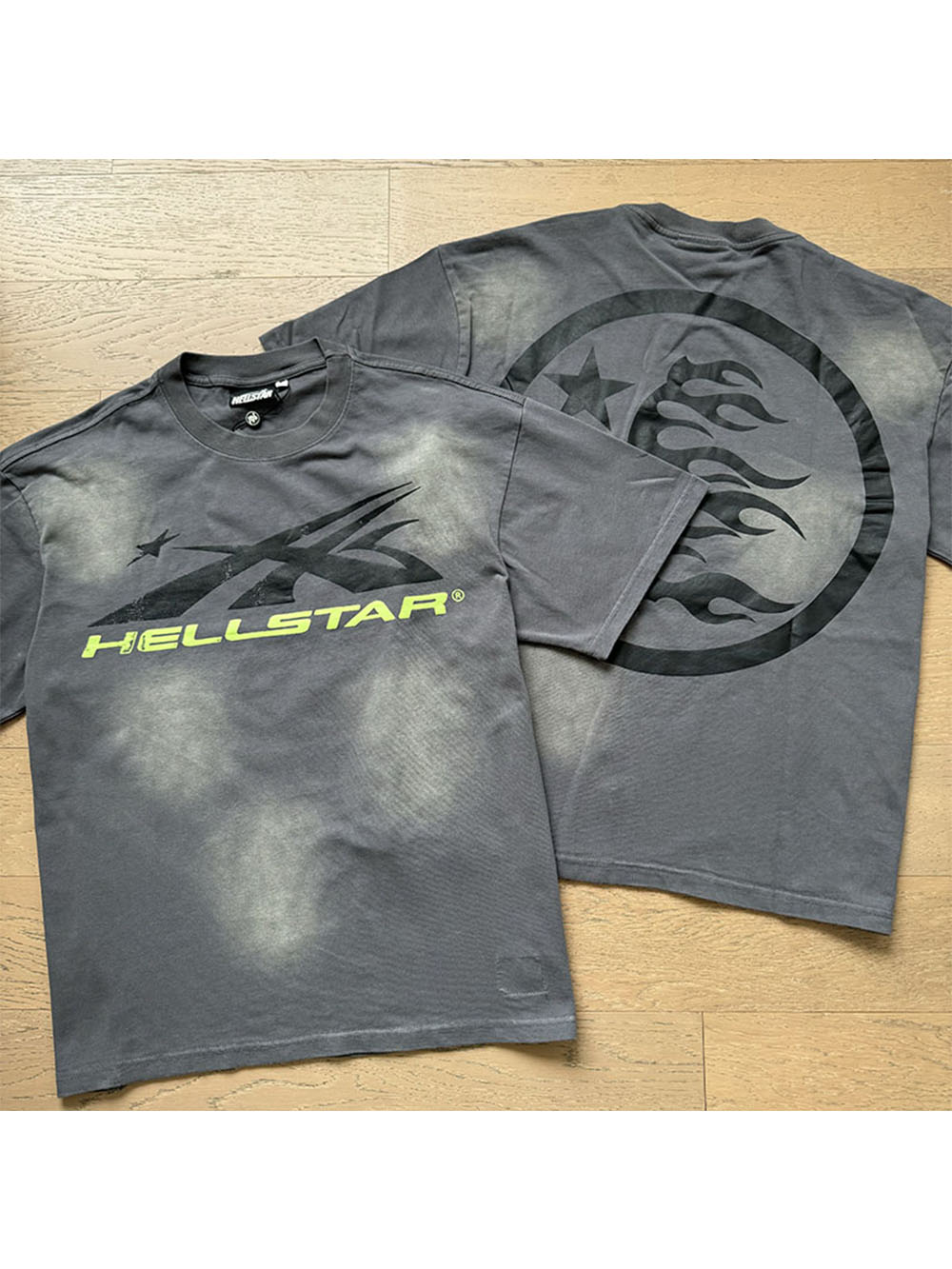 Black and Yellow Logo Washed Gray Tee