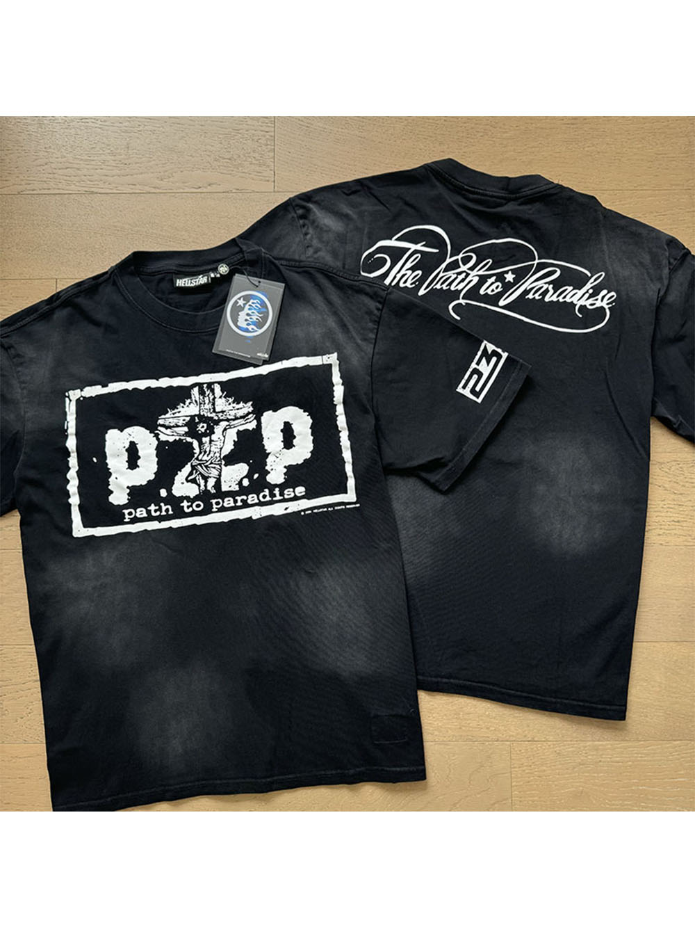 P2P Back Floral Letter Washed Aged Tee